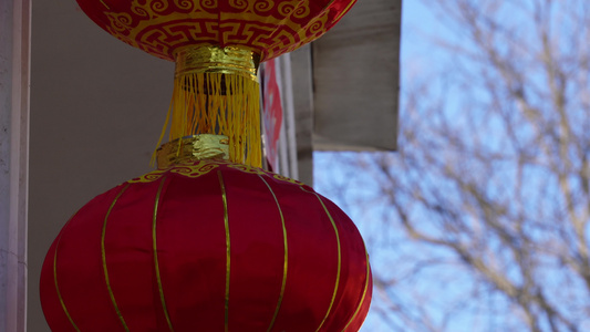 春节气氛氛围红灯笼贴福字过年 视频