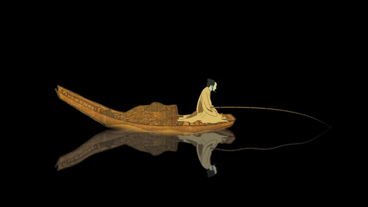 水墨二维古代人物钓鱼带通道视频