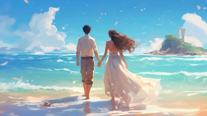 唯美浪漫520情侣海边漫步背景视频40秒视频