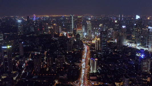 上海城市街道夜景航拍视频