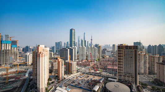 8k上海地标城市发展远景大楼交通蓝天延时摄影视频