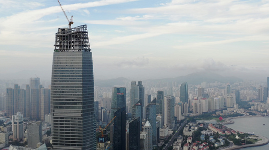 青岛城市建设正在施工的高楼视频