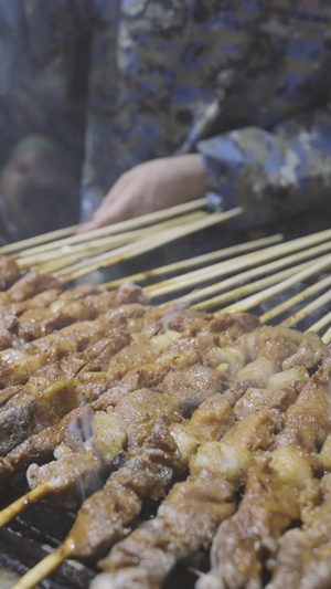 慢镜头升格拍摄素材烧烤肉串中式美食制作过程慢动作59秒视频