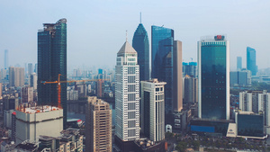 航拍武汉城市金融街CBD商务区地标建筑群35秒视频