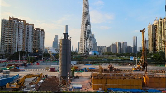 4k高清航拍广州城市建设建筑工地施工视频