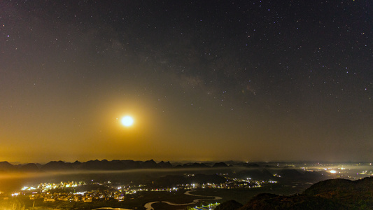 4k延时银河月亮星空视频