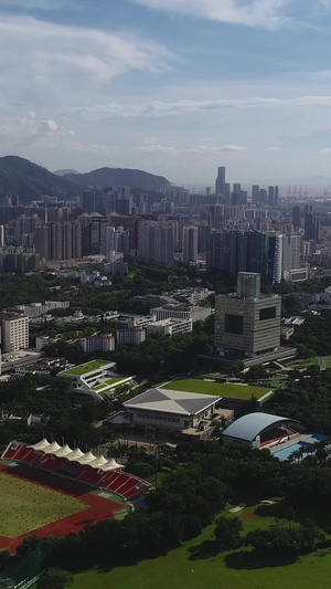 高清航拍深圳大学体育馆大型操场城市建设55秒视频