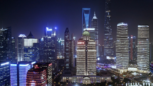 上海金融区夜景航拍视频