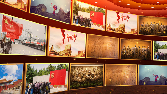 建国72周年照片墙展示AE模板视频
