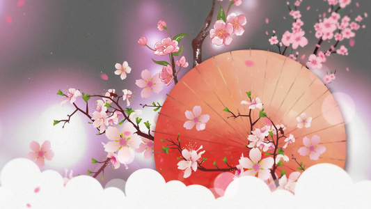 4K唯美的水墨桃花中国风背景视频