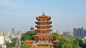 航拍环绕武汉城市地标旅游风光黄鹤楼4k素材11秒视频