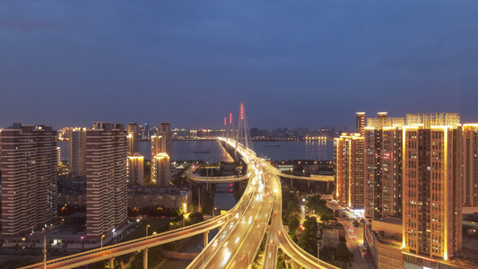 8k素材延时摄影航拍城市交通桥梁道路夜景视频