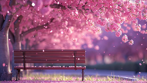 唯美樱花树下长椅背景视频 42秒视频