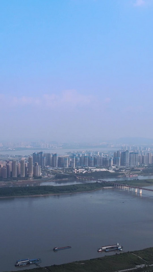 航拍城市风光旅游长江上的天兴洲岛屿蓝天白云江景素材风光城市47秒视频