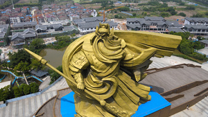 荆州关公义园关羽雕像航拍合集4K86秒视频