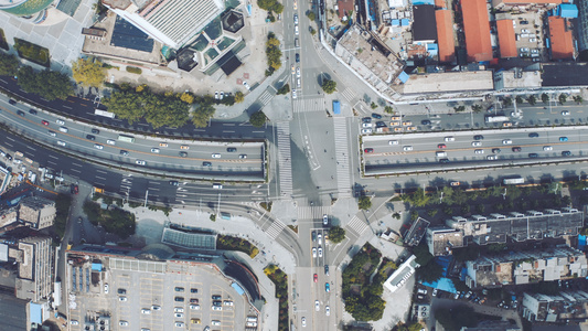 航拍城市风光立体交通枢纽地下通道城市建设素材视频