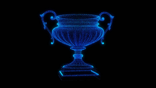 透明通道蓝色科技粒子奖杯素材视频