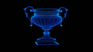 透明通道蓝色科技粒子奖杯素材30秒视频