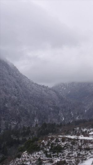 大雪中的玉龙雪山中村庄延时视频旅游景点8秒视频