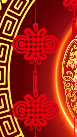 喜庆春字灯笼中国结舞台背景视频中国年40秒视频