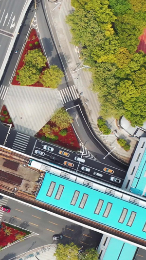 航拍城市轨道高架道路三层立体交通25秒视频