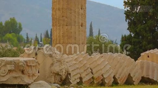 雅典奥林匹亚宙斯神庙遗址和柱，旅游景点视频