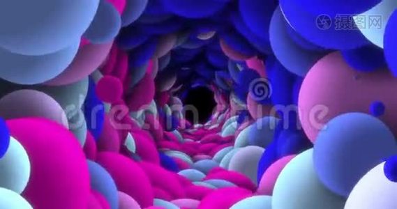 带有蓝色和粉红色气泡的霓虹灯抽象背景。 循环动画4k。视频