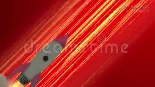 火箭飞船通过太空动画飞行。 红色对角线动画速度线.. 空间运动背景视频