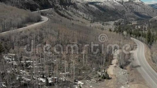 科罗拉多州阿斯彭附近的岩石山脉、森林和雪后道的风景照视频