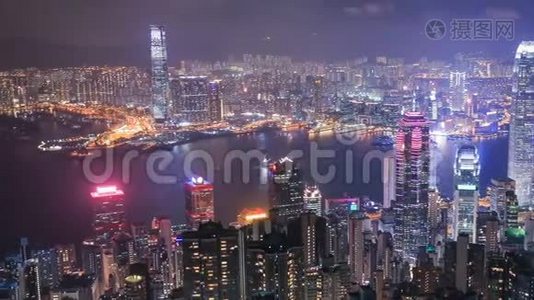 晚上，从山顶俯瞰香港视频