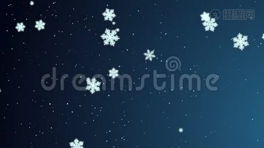 白色的雪花，星星和抽象的波克粒子视频