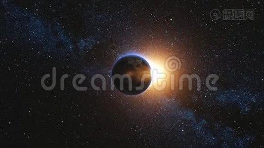 地球和太阳星旋转的空间视图视频