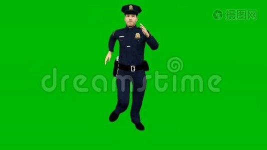 警察在绿色的屏幕上奔跑。 循环动画。视频