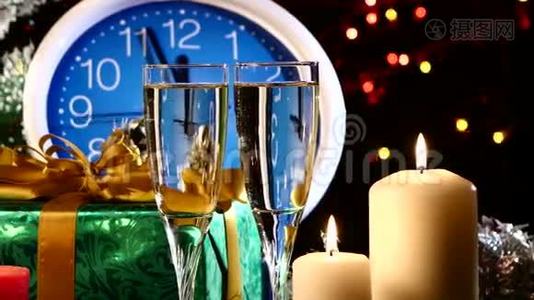 新年前夕的香槟酒杯视频