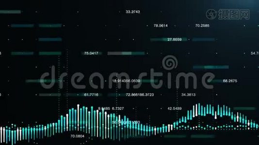 摘要背景与动画的增长图表和流动计数器的数字。 财务数字和图表视频