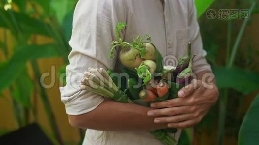 环保产品包装理念.. 用香蕉叶包裹的蔬菜，作为塑料袋的替代品。 零视频