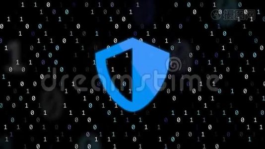 具有计算机位和蓝色屏蔽符号的数据安全概念视频