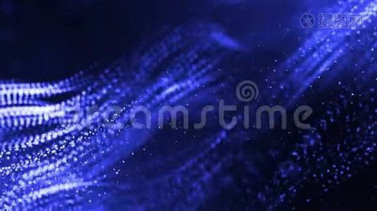 三维蓝色背景与奇妙的发光粒子。 循环三维动画具有景深，光效.. 现代视频