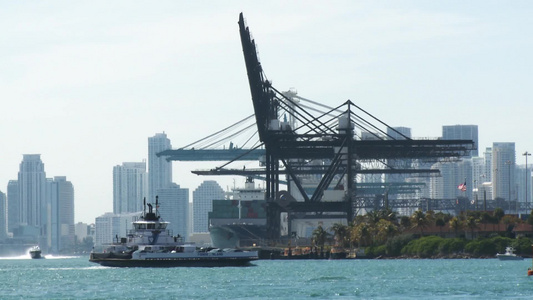 集装箱船在迈阿密港装载的延时视频视频