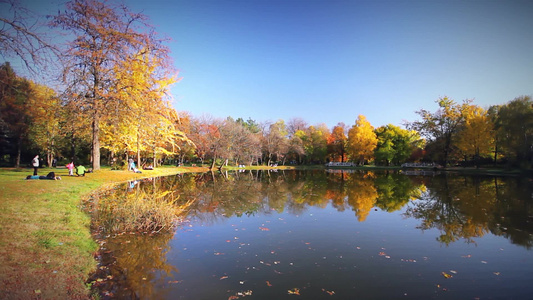 秋天平静的湖面视频