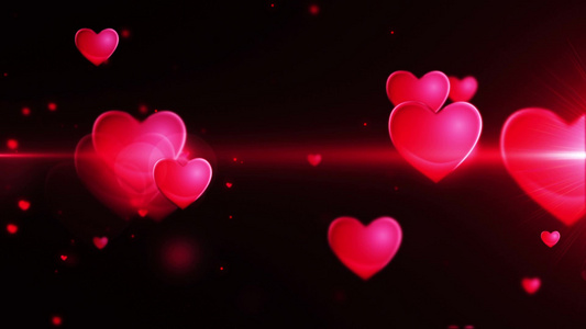 计算机生成的可循环运动浪漫运动背景，闪亮的心脏形状，可循环的爱情背景视频