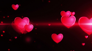 计算机生成的可循环运动浪漫运动背景，闪亮的心脏形状，可循环的爱情背景28秒视频