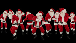 一群圣诞老人在黑色的背景下跳舞29秒视频