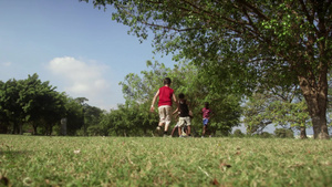 孩子们在草坪上踢足球25秒视频