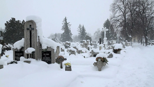 雪冬墓地视频