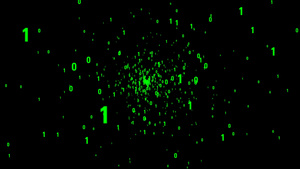 黑色背景下绿色的数字1和0循环空间代码20秒视频