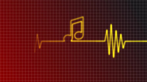 红色科技背景用音乐符号分隔的心电图风格10秒视频