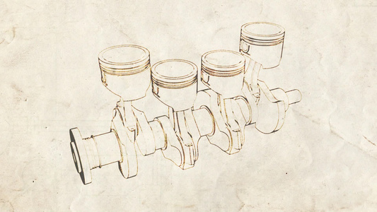 旧纸上的发动机活塞运动视频