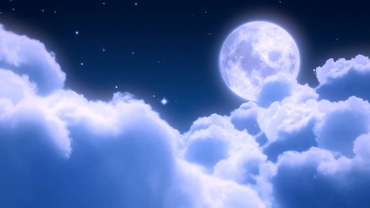 云层上空的月亮动画视频