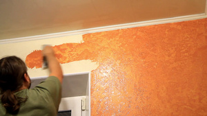 专业的工人在粉刷墙壁29秒视频